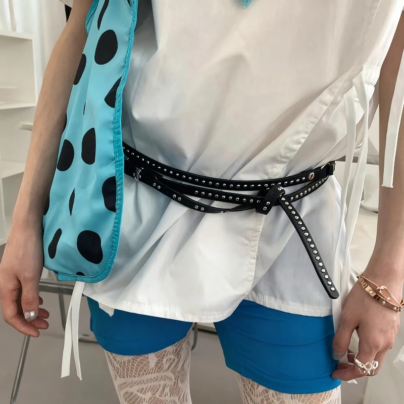 

Y2K Punk Double-layer Thin Belt Any Knot Waistband Women's Spring Summer New Rivet Long Waist Chain Belts Women's Fashion Belt