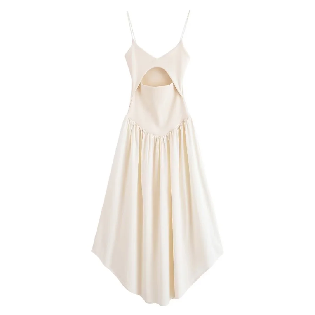 

BM&MD&ZA Women's Elegant Sexy Sleeveless Off - Shoulder Spaghetti Strap Bustier - Style Midi Dress with Chest Cutout Design