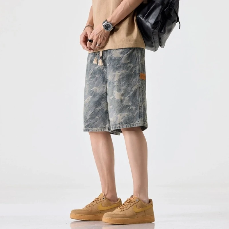 

Мужские летние тонкие шорты, новинка 2025, модные брендовые камуфляжные свободные прямые повседневные брюки среднего размера с пятью точками, мешковатые джинсы для бокса