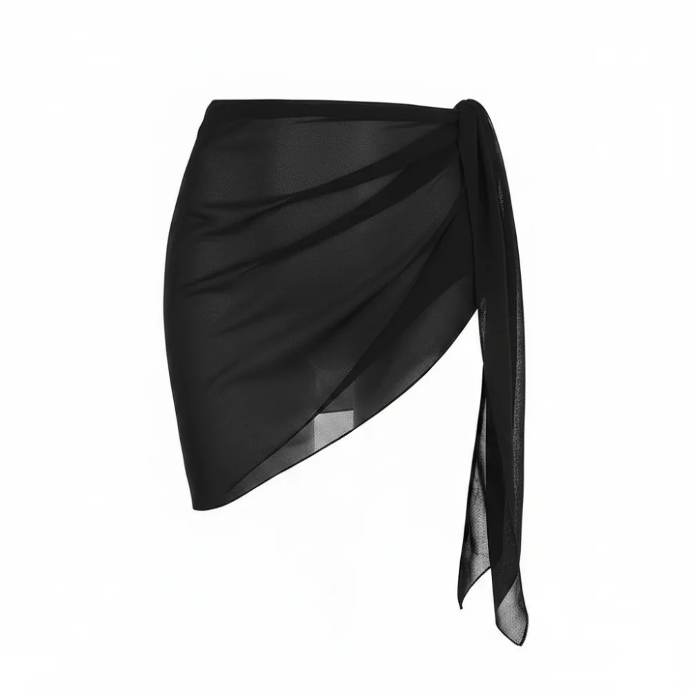 Sexy Solid Color Women Beach Skirt Short Strap Design Swimming Skirt Sheer Chiffon Skirt Summer Vacation