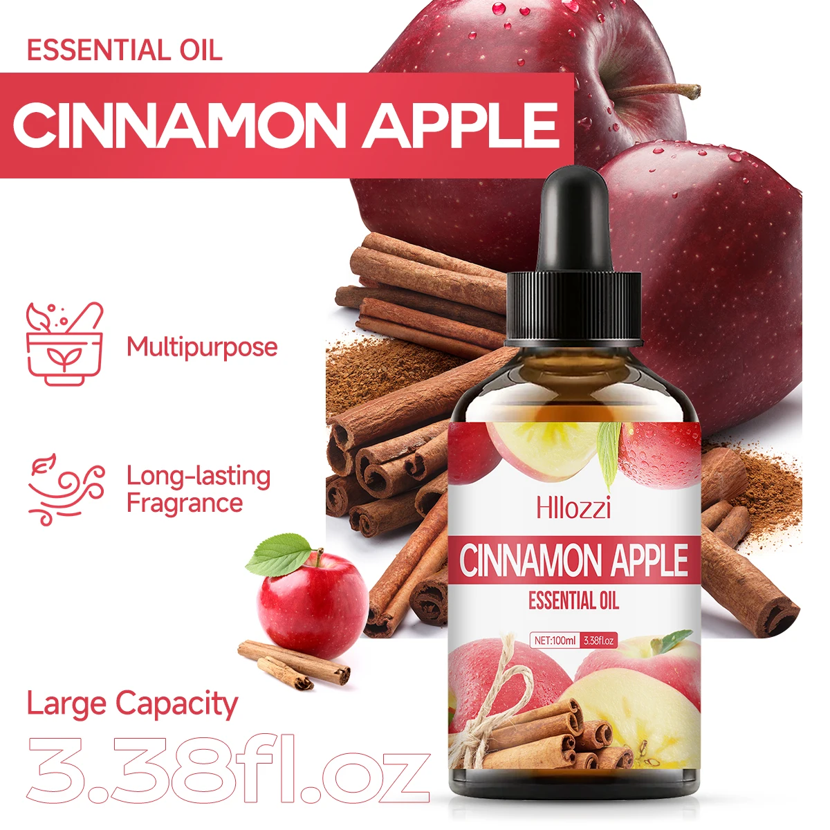 CINNAMON APPLE ESSENTIAL OIL high-quality moisturizing nourishing massage oil with refreshing scent, suitable for all skin types