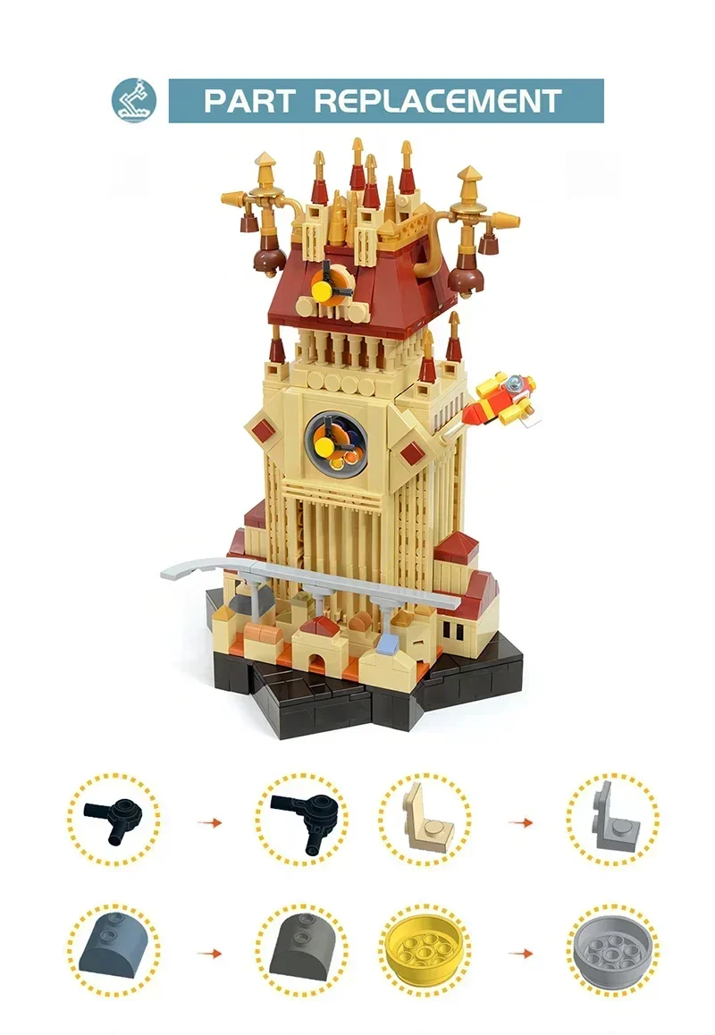 MOC Kingdom Hearts Building Bblock Model Dom Zmierzch Pociąg Stacja Zegar Wieża Zestaw klocków DIY Puzzle dla dzieci Zabawki Prezent