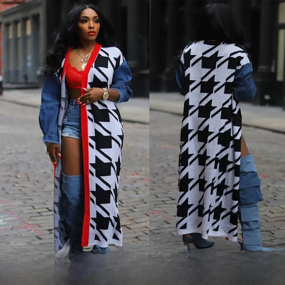 

Thi Double Layer Splicing Cardigan Sweater Pattern Casual Sle Women's Knitted Woolen Wrap oulder Winter Faion 206