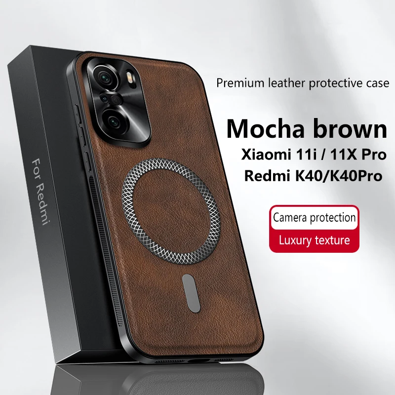 

For Redmi K40 and K40 Pro Xiaomi 11i 11X Pro Case Magnetic Elegant Leather Wear-Resistant Lens Fully Covered Non-Slip Grip Cover