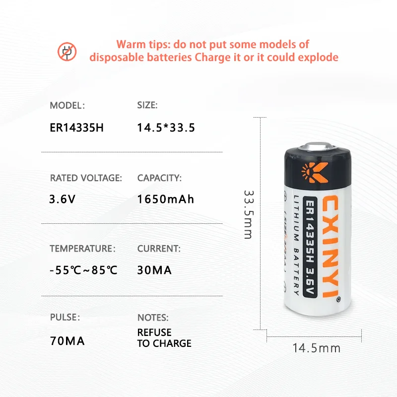 CXINYI ER14335H 3.6V Disposable Lithium Battery Hydrogen Sulfide Detection Instrument Temperature and Humidity Recorder