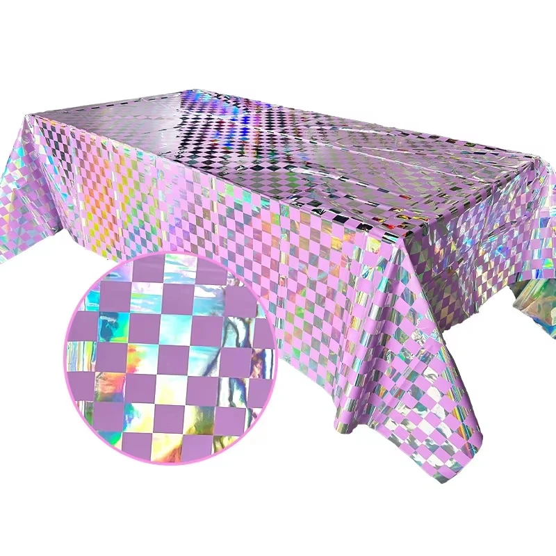 Lila Laser-Tischdecke, glitzernde Geburtstagsdekoration, Hochzeitsfeier, rosa Aluminiumfolie, große Tischdecke, Partyzubehör für Babypartys – Detail 7