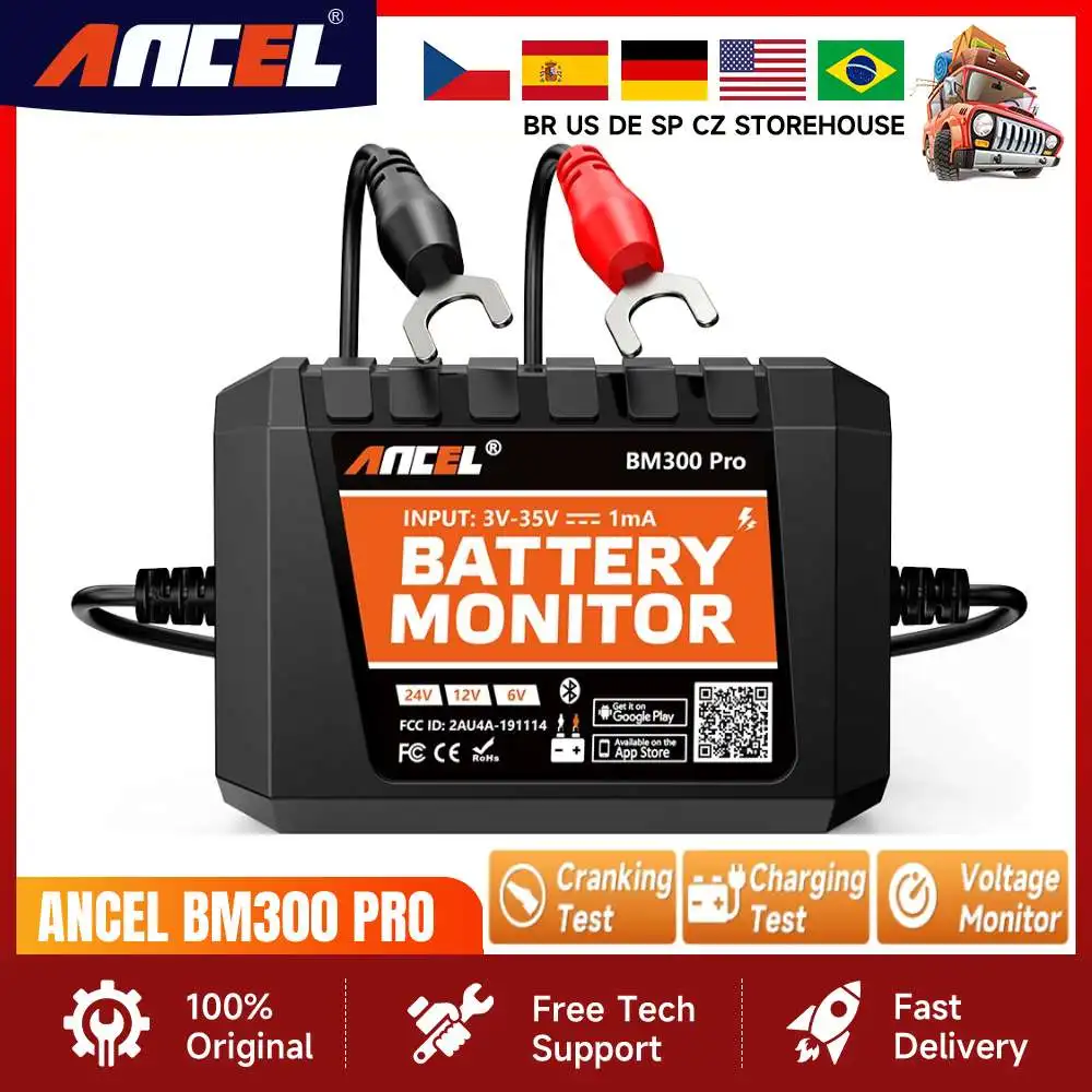 ANCEL BM300 PRO 6V 12V 24V Battery Tester Bluetooth Battery Health Analyzer Charging Cranking System Test/Alarm Battery Monitor