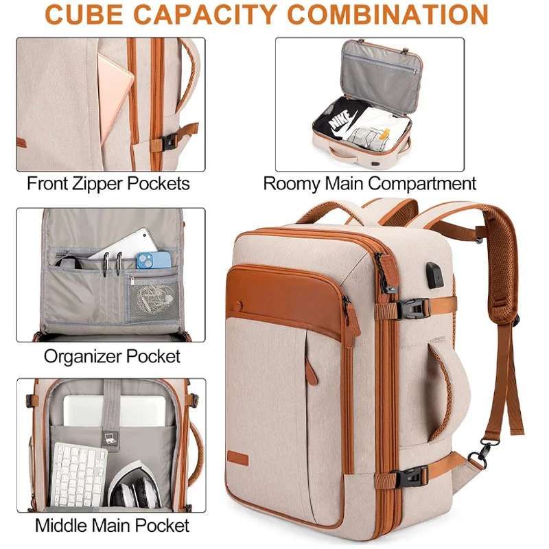 Tas Ransel Perjalanan, Tas Ransel Besar untuk Dibawa Naik Pesawat, Tas Laptop 17 Inci, Tas Ransel Kokoh dan Besar yang Sesuai dengan Standar TSA dengan Port USB, Tas Ransel untuk Kuliah dan Sekolah