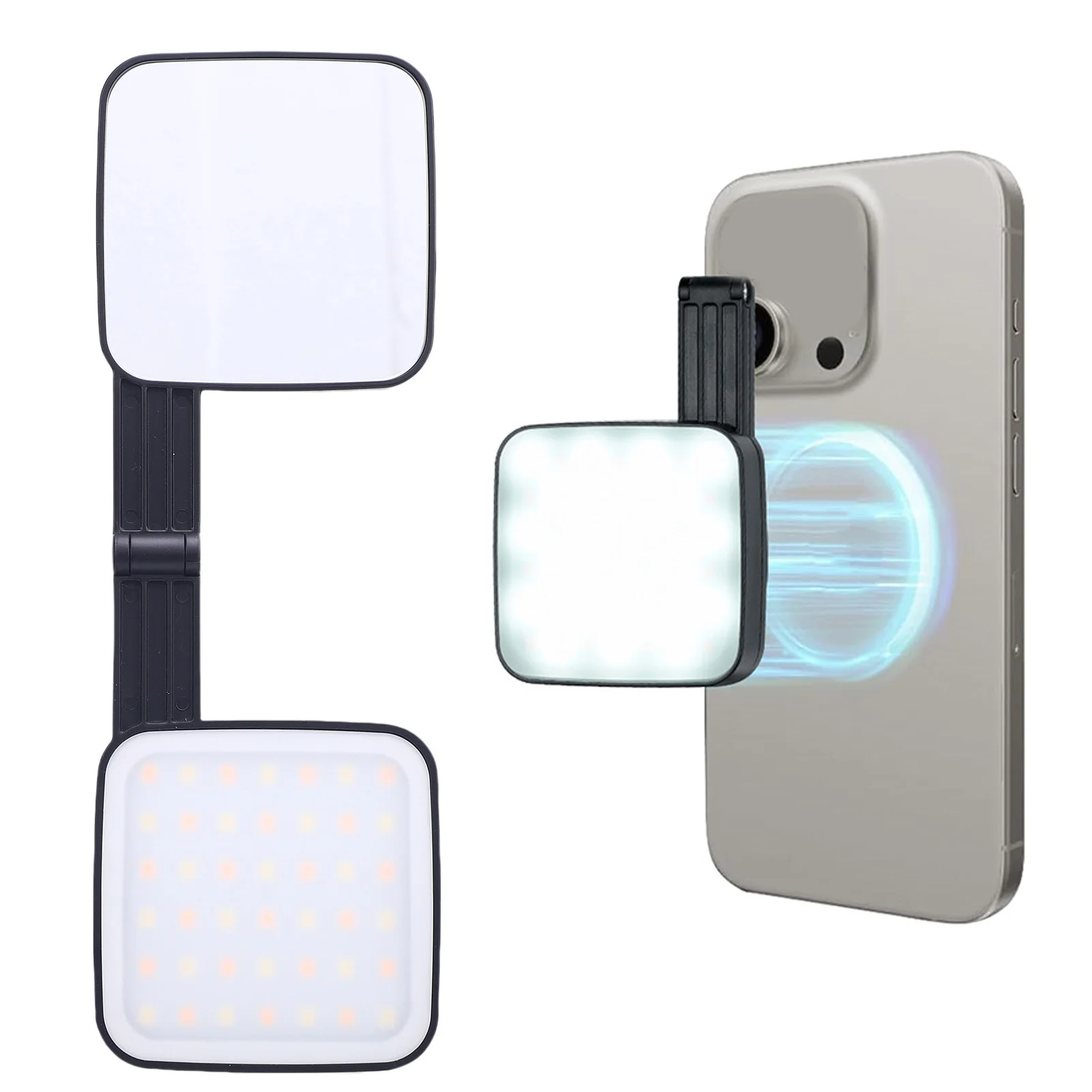 Andoer Phone Video Light Type C Rechargeable Selfie Light 2500 To 6500K CRI 95 Dual Sided Foldable Magnetic for Live Streaming