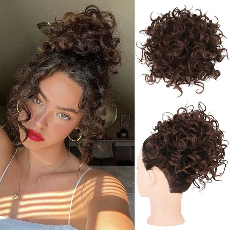 European and American style elastic drawstring wavy ponytail , natural realistic curly , seamless messy hair tie