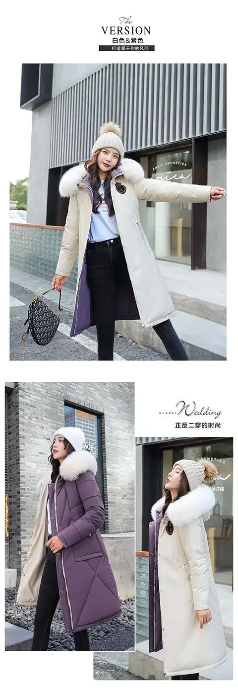 Double Sided Wearing Parker 2026 Winter New Women's Down Cotton Jacket Big Fur Collar Hooded Coat Female Thicken Parka Overcoat