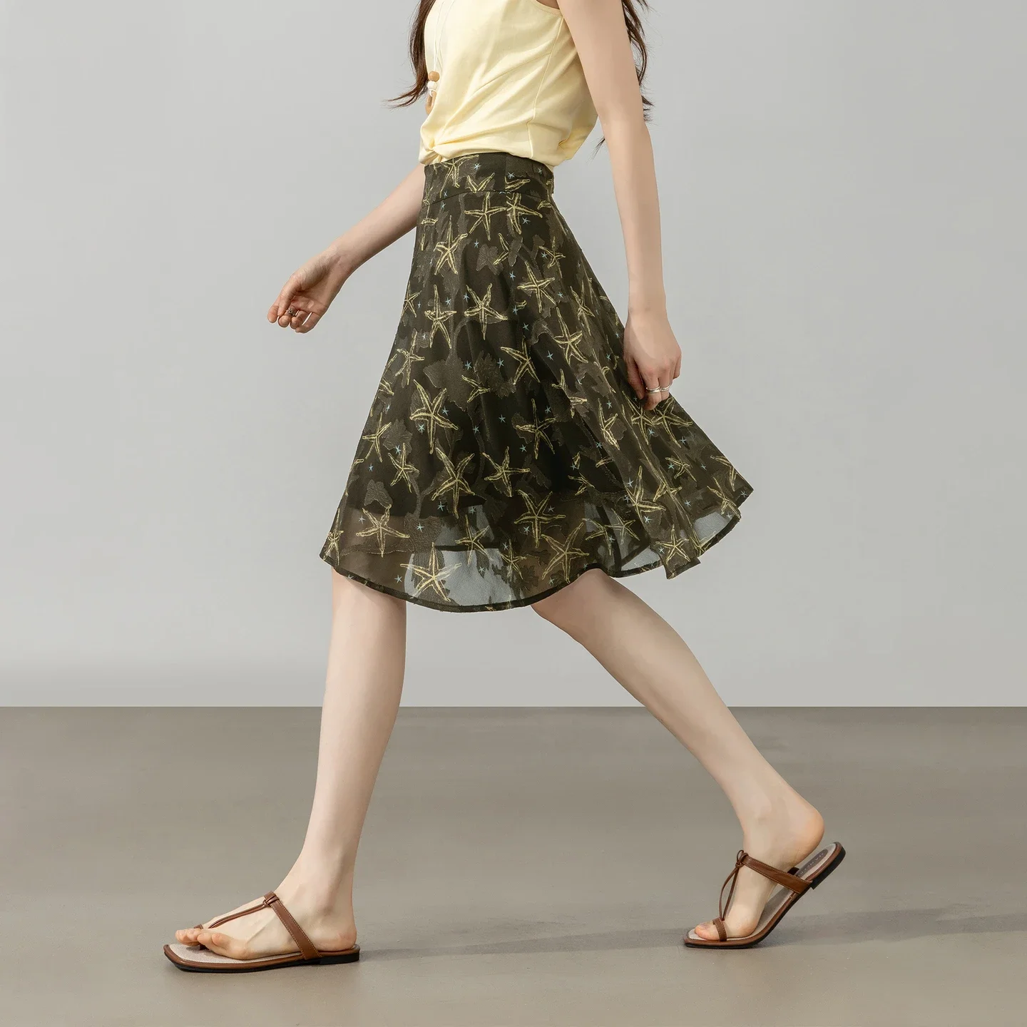 SENTUBIL Summer Vacation Chiffon Short Skirt for Women Starfish Print Textured Irregular A-Line Skirts Woman Clothing Q62QJ7043