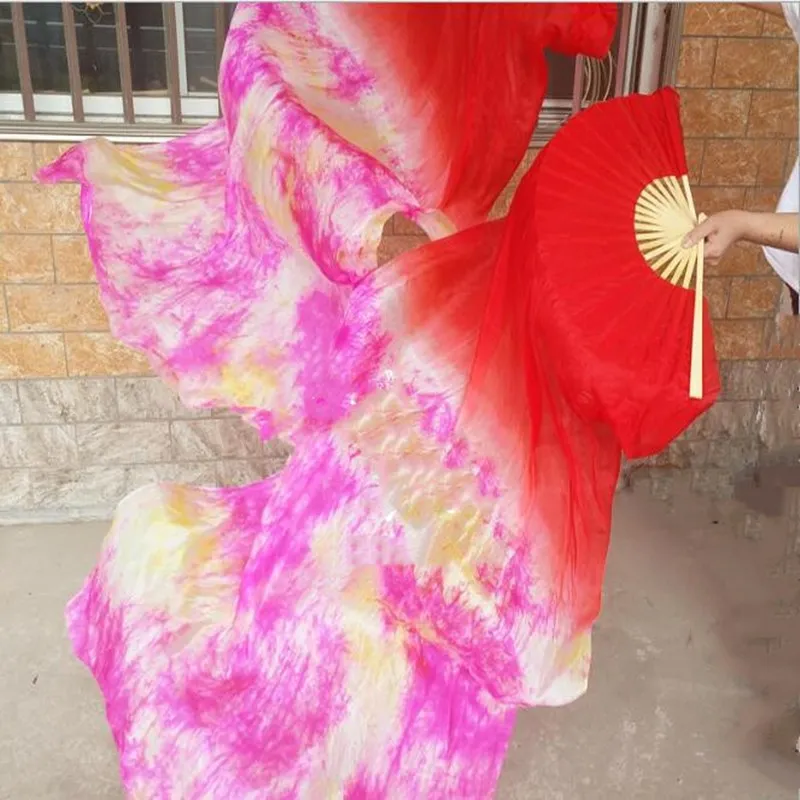 100% Silk Veil Belly Dance Dancing Hand Tie Dye Fan Veils 1.8m Length For Women Adults Professiona Props Stage Show Performance