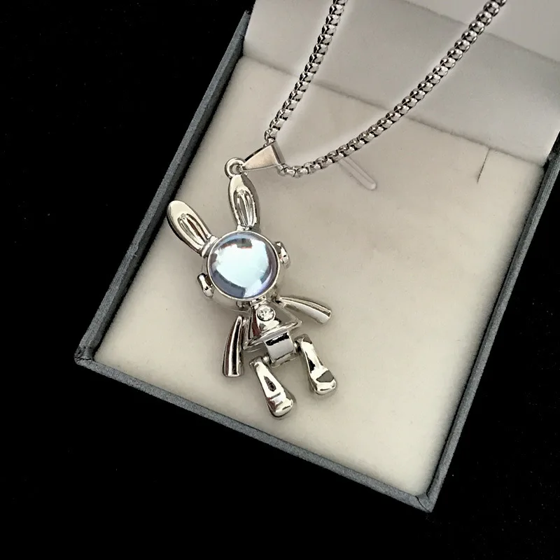 Classic Space Rabbit Stainless Steel Necklace Ladies Versatile Niche Cute Space Rabbit Light Luxury Sweater Chain Long Men\'s