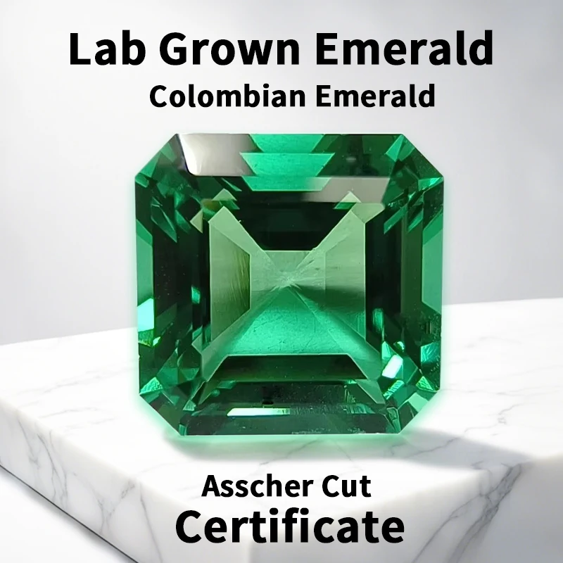 Top Lab Grown Colombia Emerald Asscher Cut Hand Cutting Hydrothermal Emeralds for DIY Jewelry Making Selectable AGL Certificate