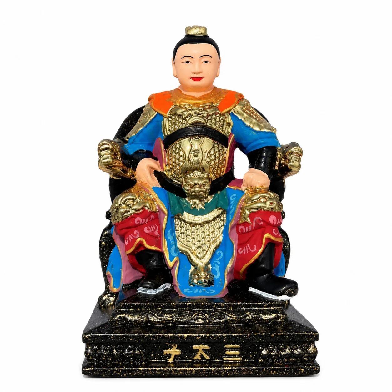 Hand Carved Thuja Wood Nezha Statue with Colorful Gold Leaf Detail Traditional Zen Taoist Decor for Office Desk Gift