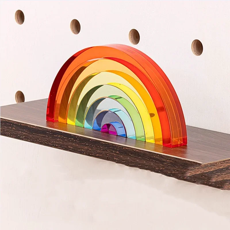 Creative Patchwork Rainbow Acrylic Sculpture Transparent Colored Statue DIY Blocks Decorative Figurines Home Decoration Accessor