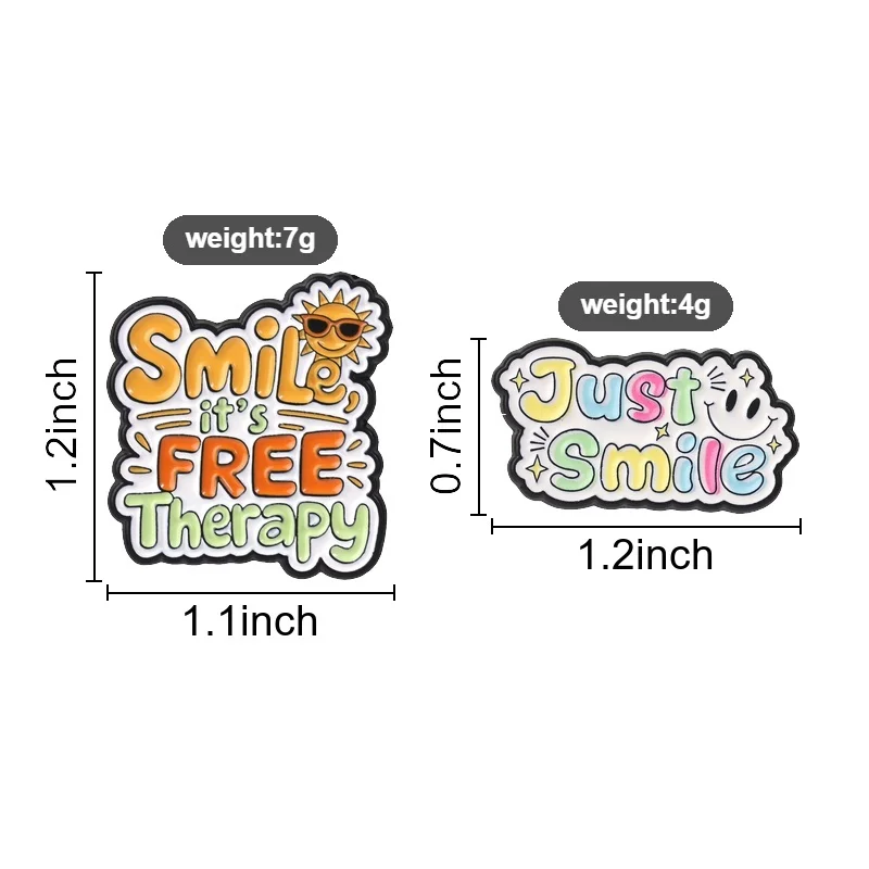 Positive Quote Badge Just Smile It's Free Therapy Enamel Pins Cartoon Mental Health Inspirational Brooches Accessories Decor