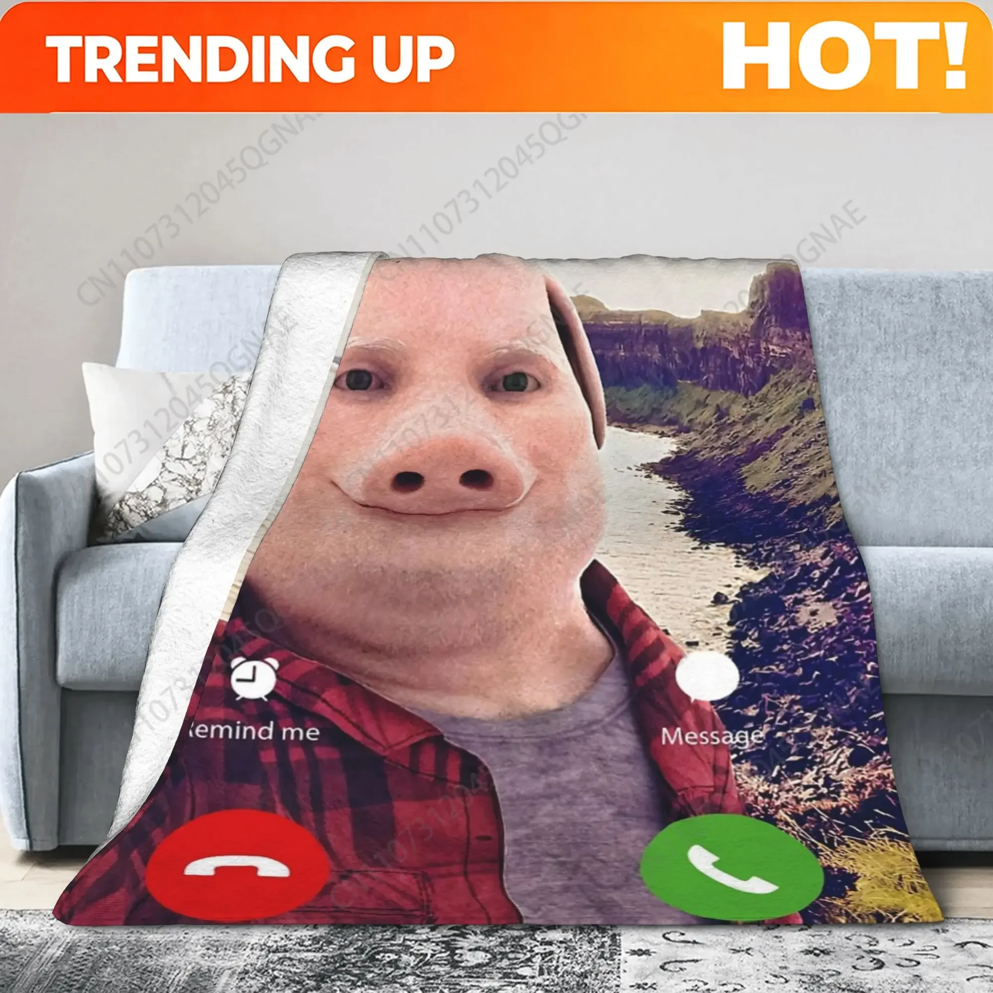 John Pork Is Calling Funny Answer Call Phone Blanket Fleece Print Multifunction Warm Throw Blanket For Bed Car Plush Thin Quilt