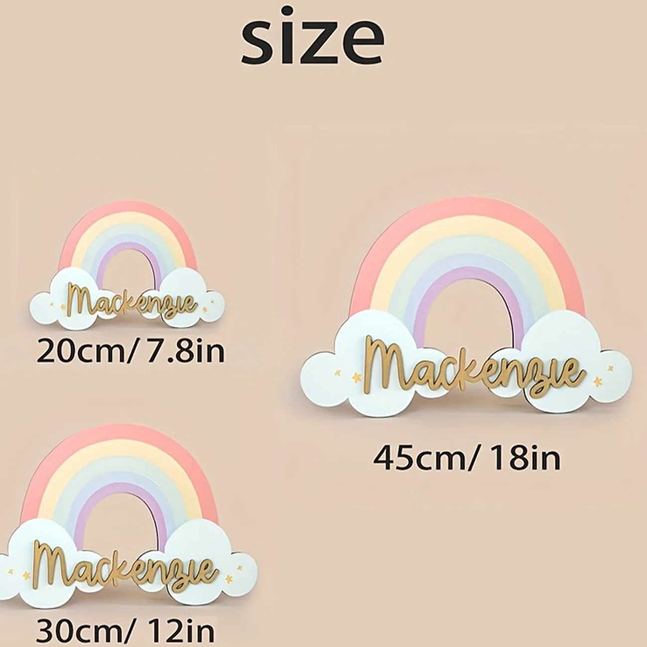 Custom Rainbow Nursery Name Sign, Personalized Wooden Wall Decor for Baby Girl Bedroom or Playroom