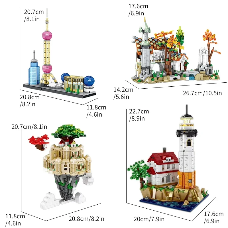 Children's electric headlight building blocks, brick toys for assembling city sky city buildings, ideal choice for birthday gift