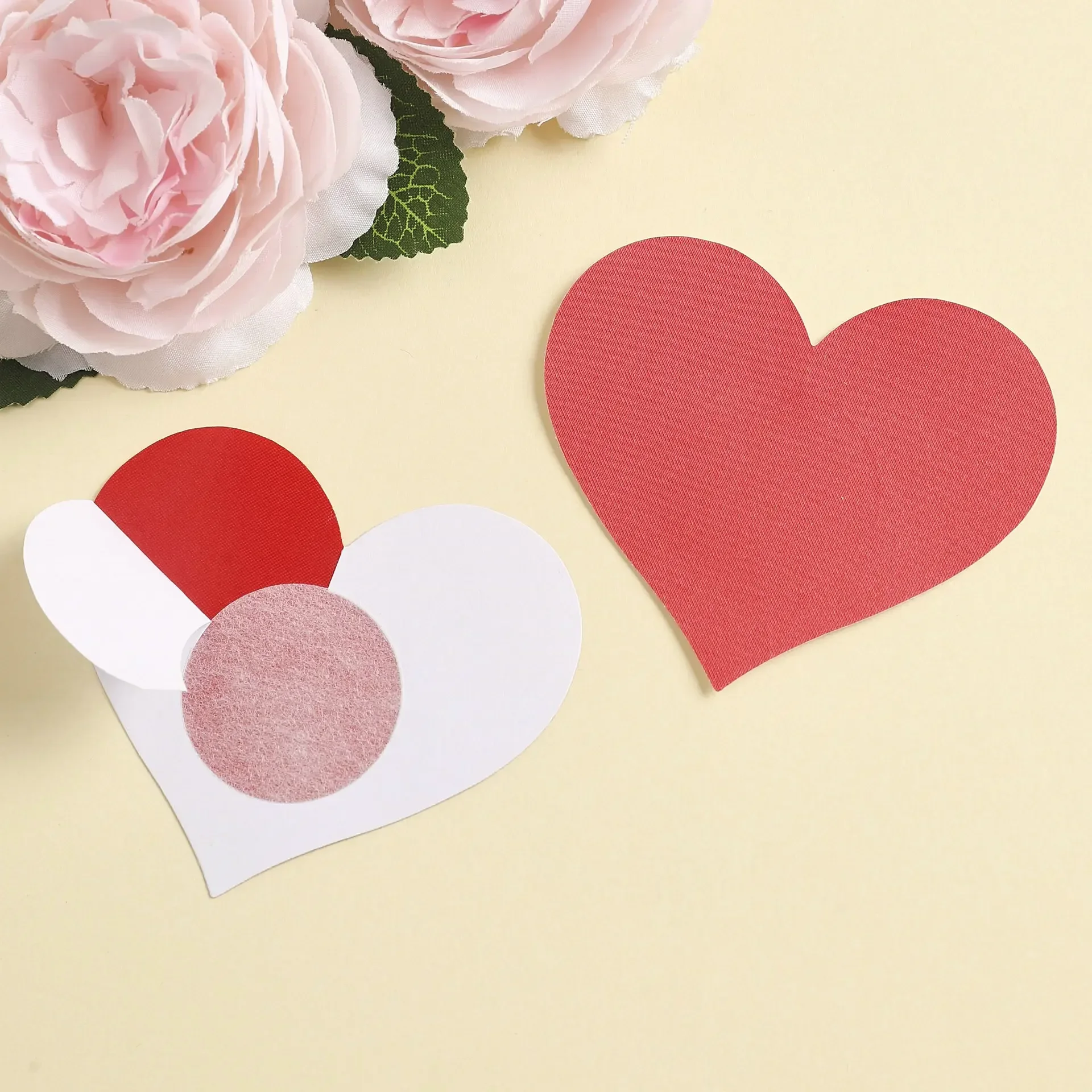 100 Paris Disposable Poly Satin Heart Style Invisible Nipple Cover Tape Overlays on Bra Nipple Pasties Stickers for Women Girls