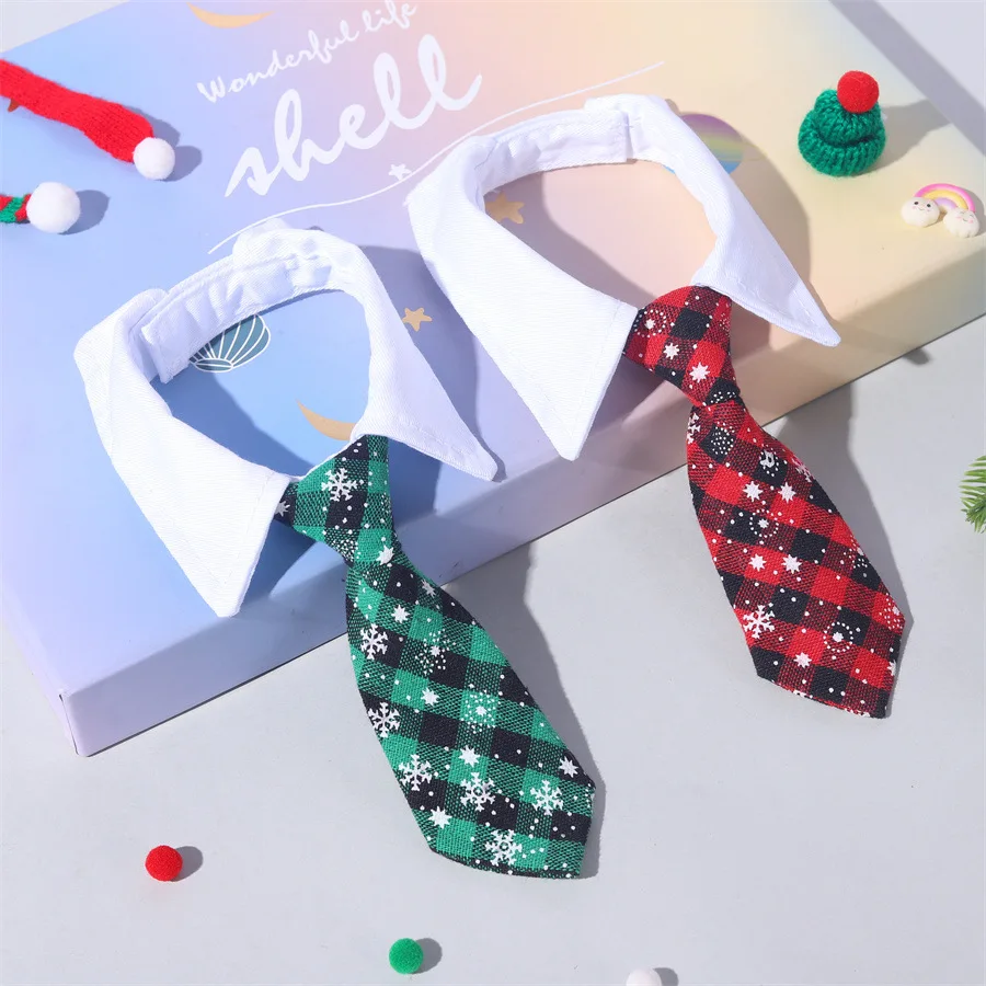 

Christmas Pet Collar Necktie Adjustable Plaid Snowflake Design Cat Dog Costume Decoration Fake Collar Bowtie Puppy Neckband