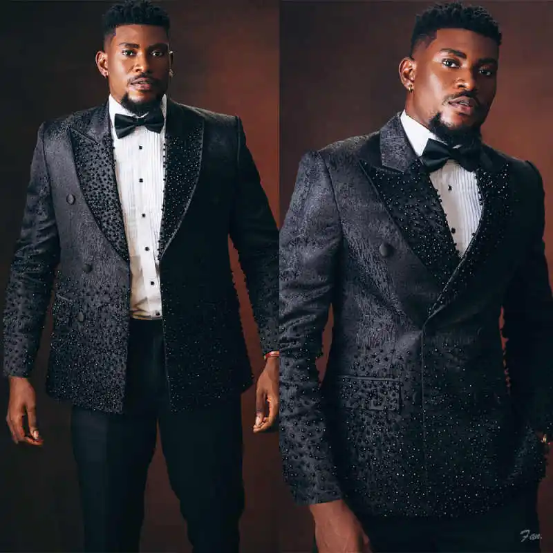 Trendy Sequined Men's 2-Piece Formal Suit Double-Breasted Blazer Studded Luxury Tuxedo for Galas & Formal Events Customized