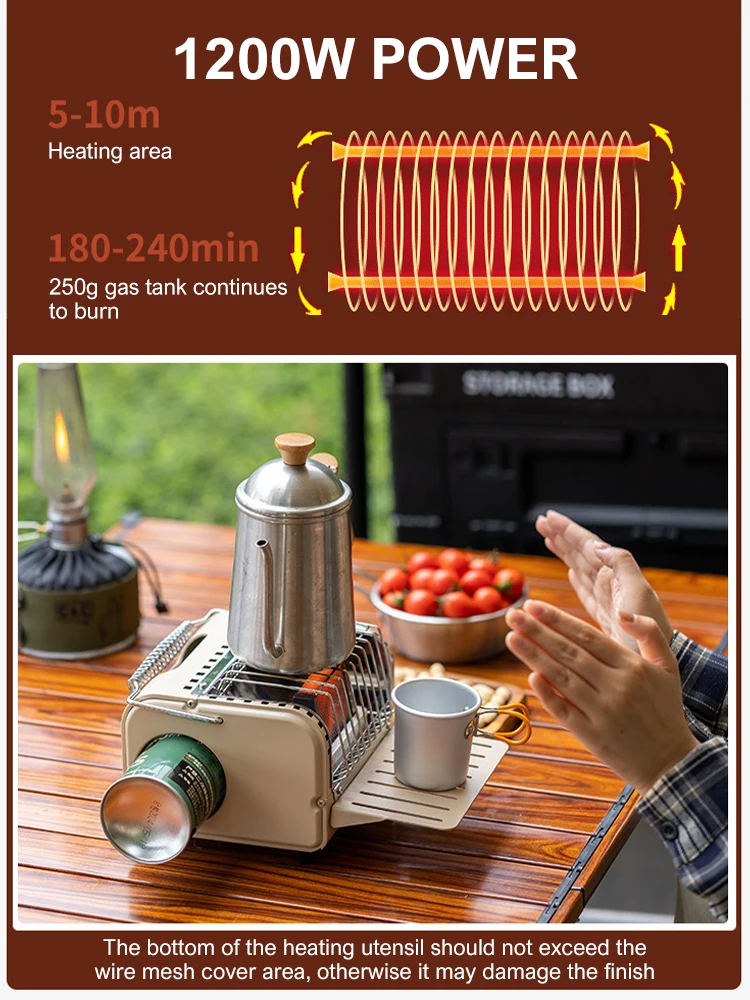 Bruciatore a gas da campeggio 1200W Stufa riscaldante Multifunzione Stufa a gas da picnic all'aperto Stufa a gas Stufa a gas liquefatto