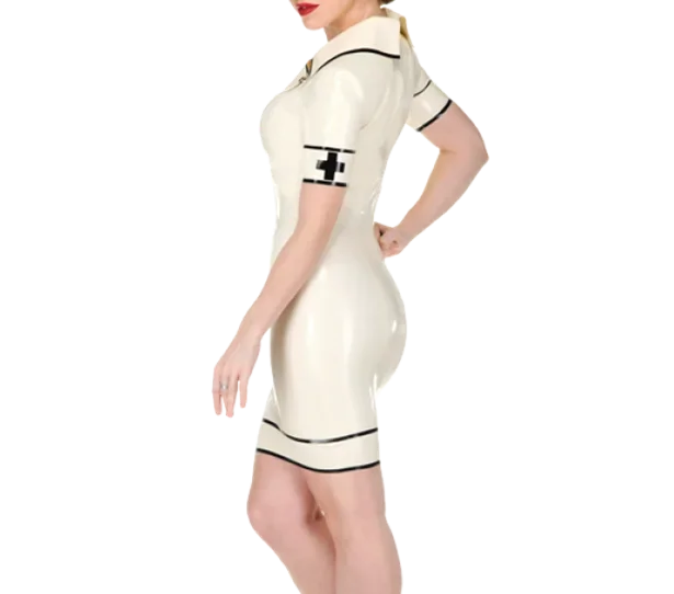 Rubber Latex Gummi Cosplay Uniform Kurz Kleid Weiß Clubwear Dresses 0,4mm S-XXL