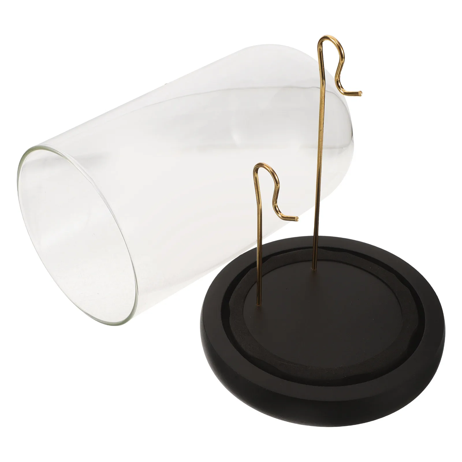 Pocket Watch Display Case Glass Dome Cloche Gold Hook Eva Base Dust Proof Stand Countertop Showcase Collector Holder