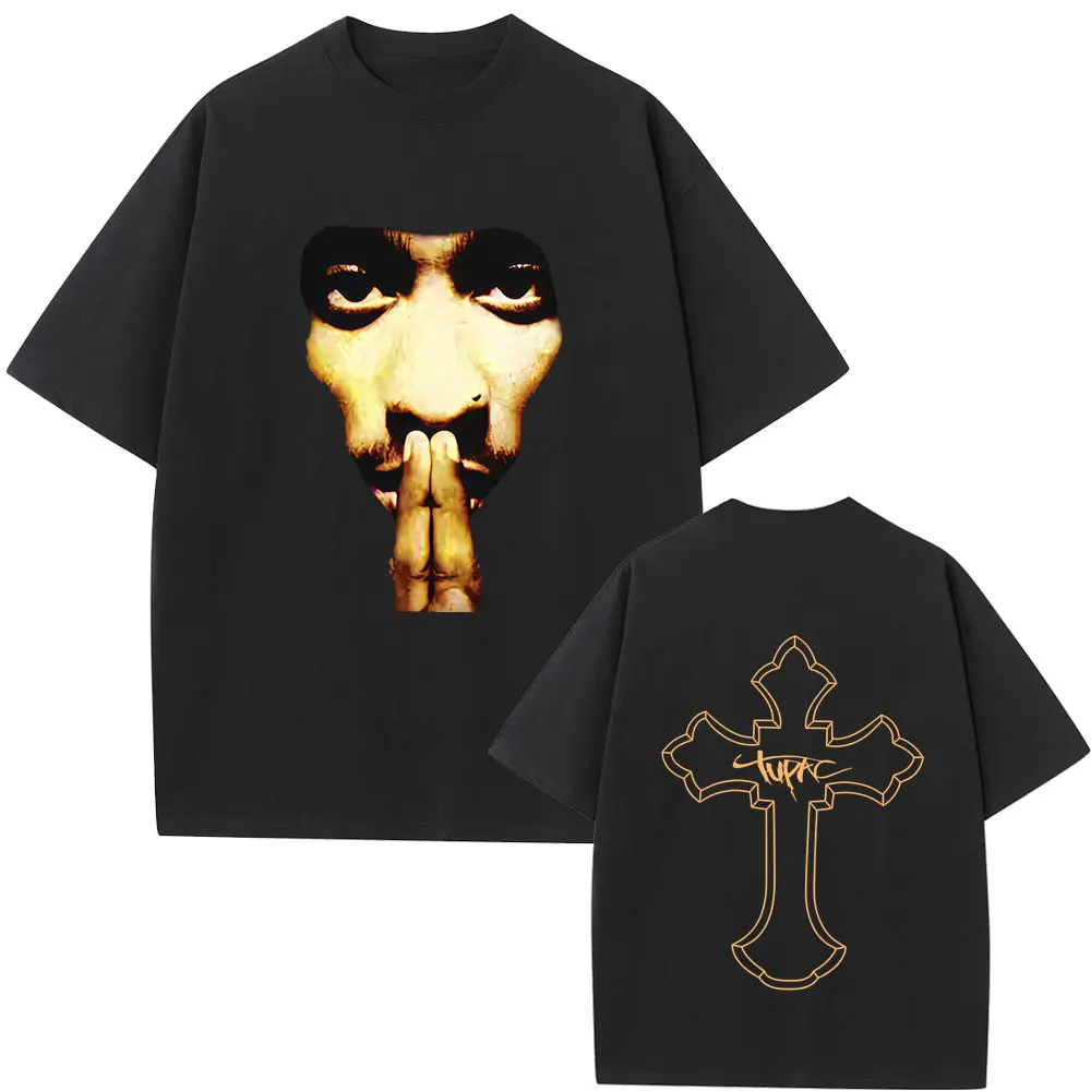 

Hot Sale Rapper Tupac 2pac Cross T-shirt Men Women Hip Hop Oversized Streetwear Men's Summer Fashion Casual Soft Cotton T Shirts