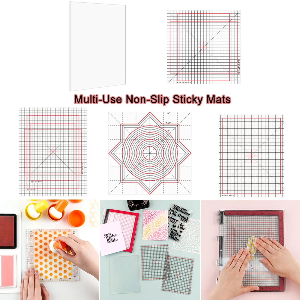 Multi-Use Non-Slip Sticky Mats Photopolymer Grip Mat with Printed Guides For Fit in Stamp Stencil Cardstock Positioning Tool New