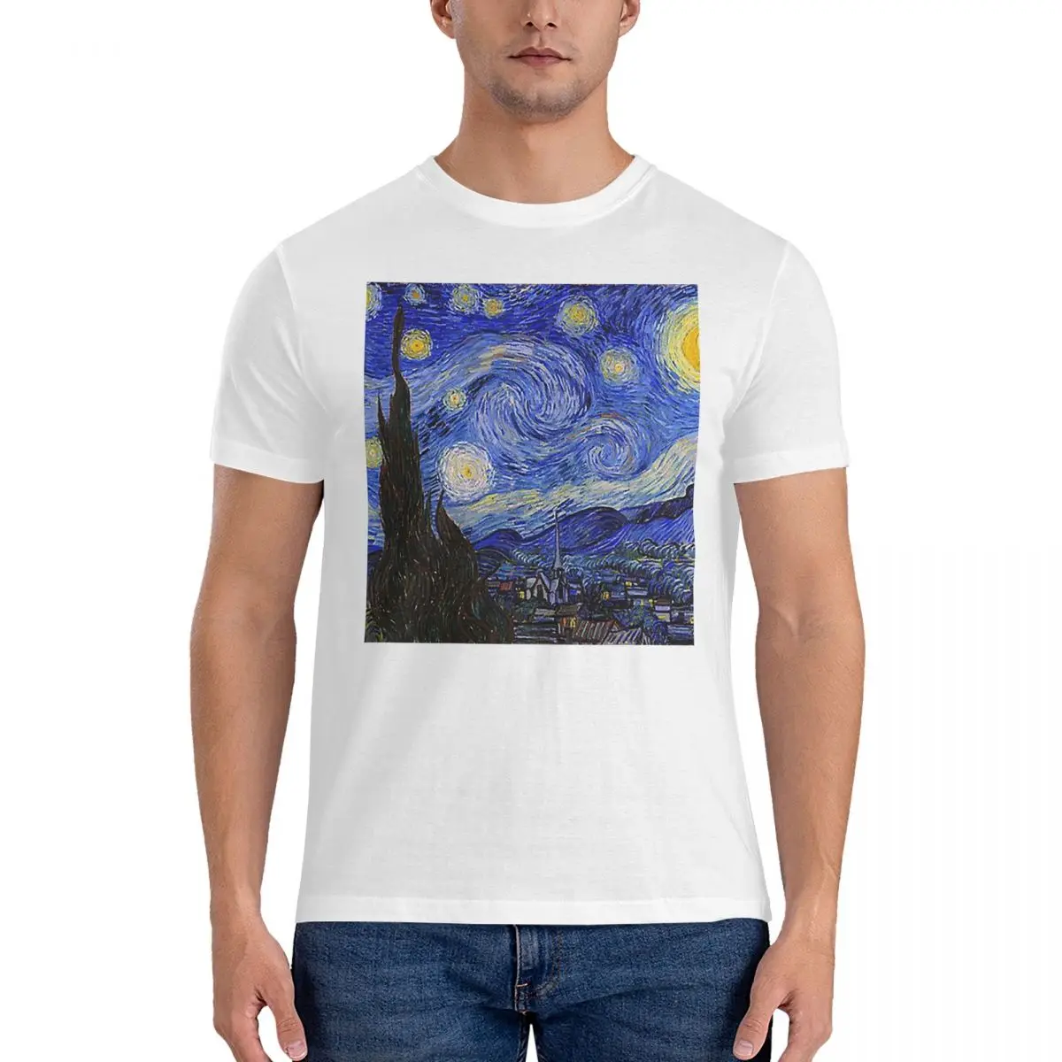 

Мужская футболка «Звездная ночь Винсента Ван Гога», хлопковые футболки большого размера, мужские футболки с коротким круглым вырезом, летняя одежда, топы S-6XL