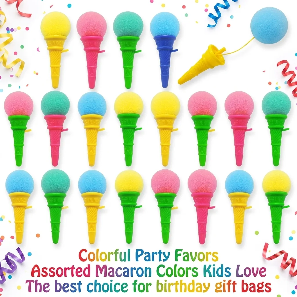 12Pcs Mini Colorful Ice Cream Foam Ball Launcher Catapult Toys Spoof Fun Birthday Party Gift For Kids Boys Girls Party Favors