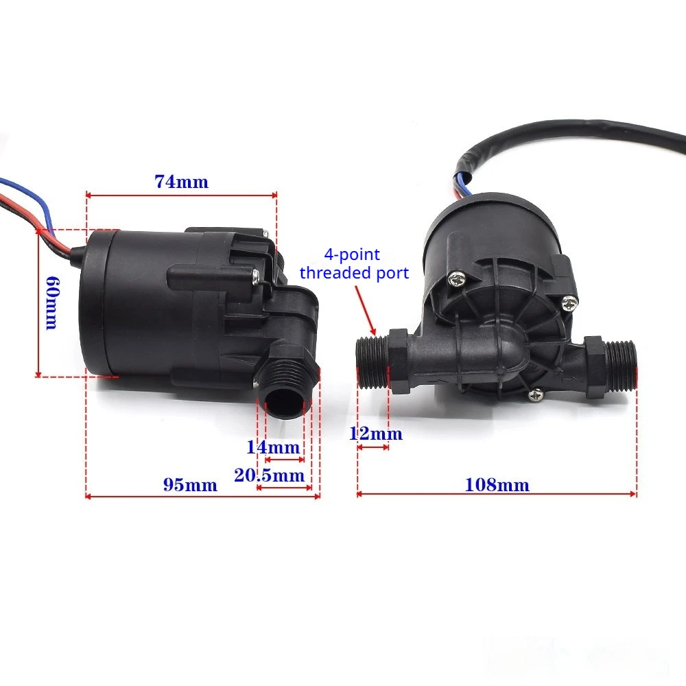 DC12V-30V 48W Brushless Water Pump 4 Thread Port 20L/min Large Flow 11M High Head Submersible Booster Pump Built-in Driver Board
