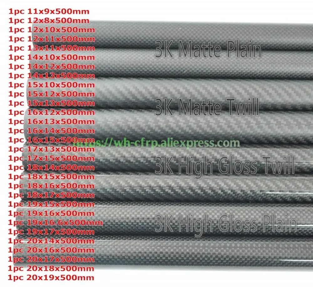 3k Carbon Fiber Tube Length X 500MM OD 10mm 11mm 12mm 13mm 14mm 15mm 16mm 17mm with 100% full carbon, Japan