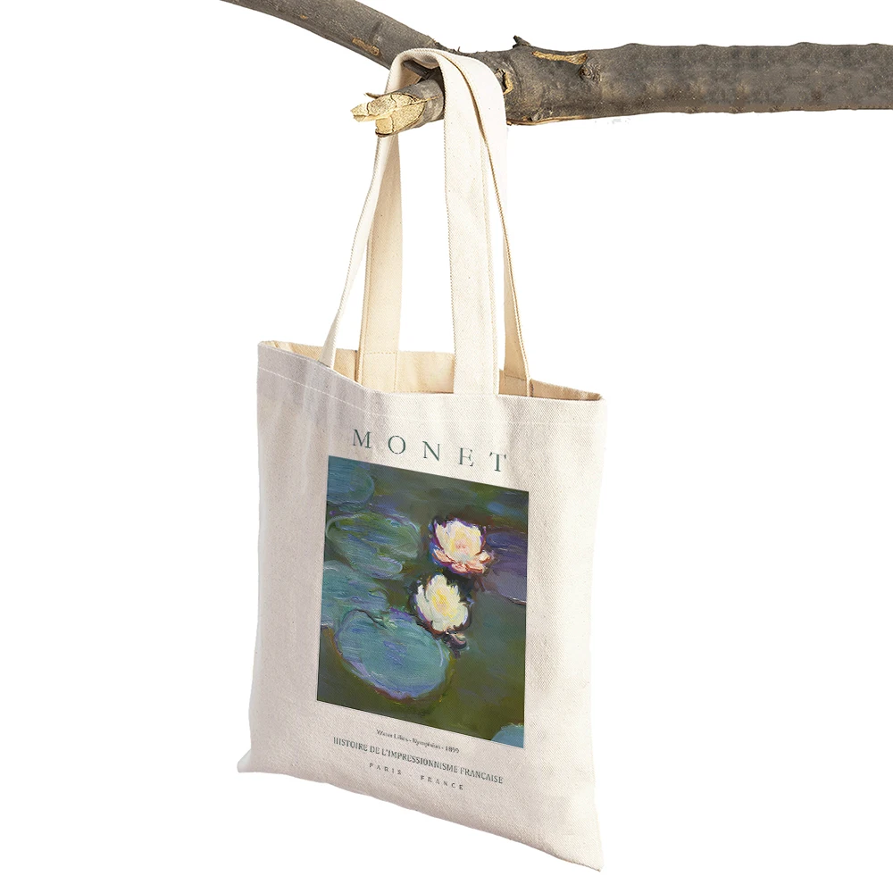 

Claude Monet Water Lilies Garden Irises Lady Shopping Bag Both Sided Geometric Women Shopper Bags Casual Tote Handbag