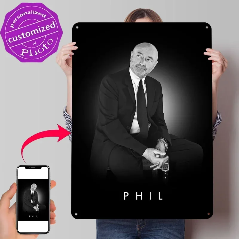 Phil Collins 3D Texture Metal Poster Customized Wall Art Tin Sign Gift for Mancave Room Decorating Interior Decoration Gaming