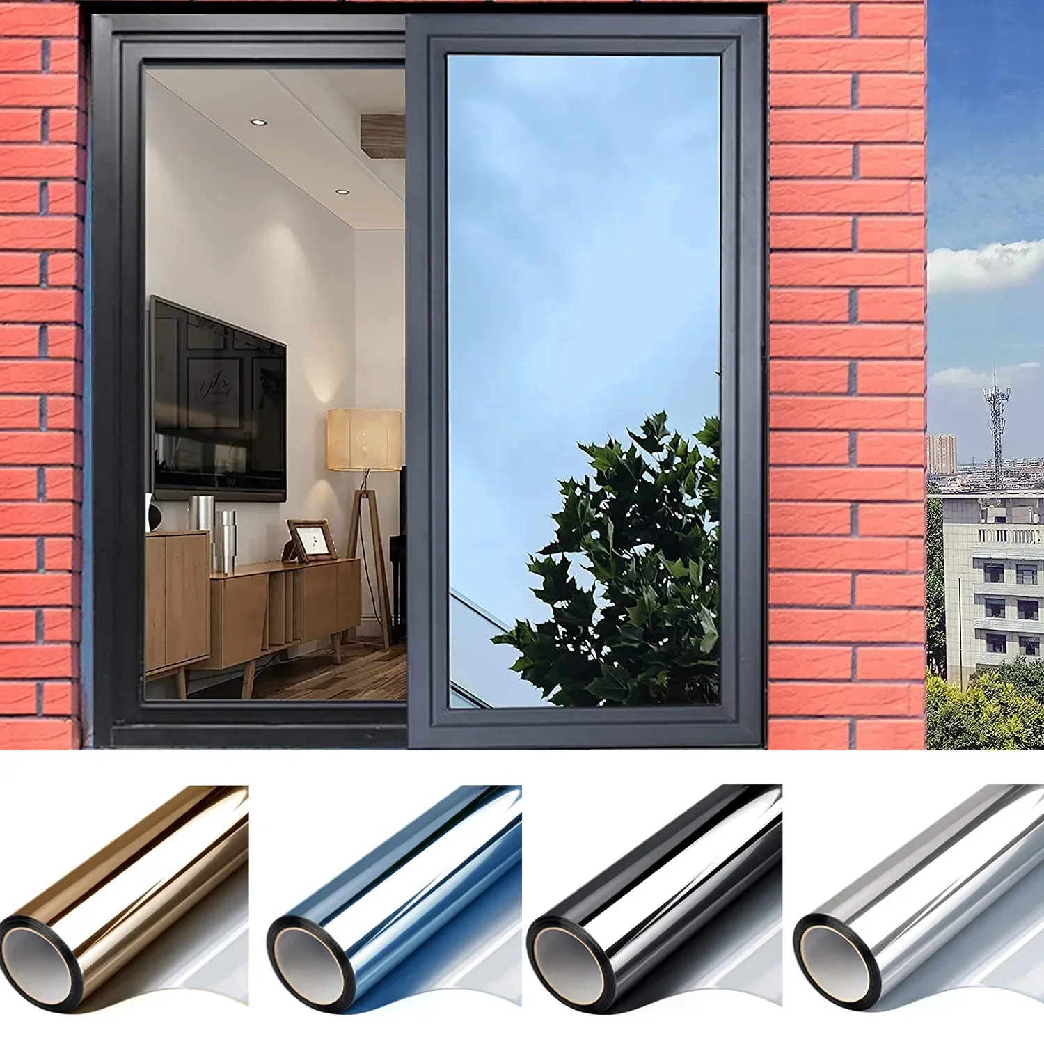 

Multi size One Way Mirror Window Film Privacy Sun Blocking Glass Sticker Heat Control Reflective Film Self Adhesive Window Tint