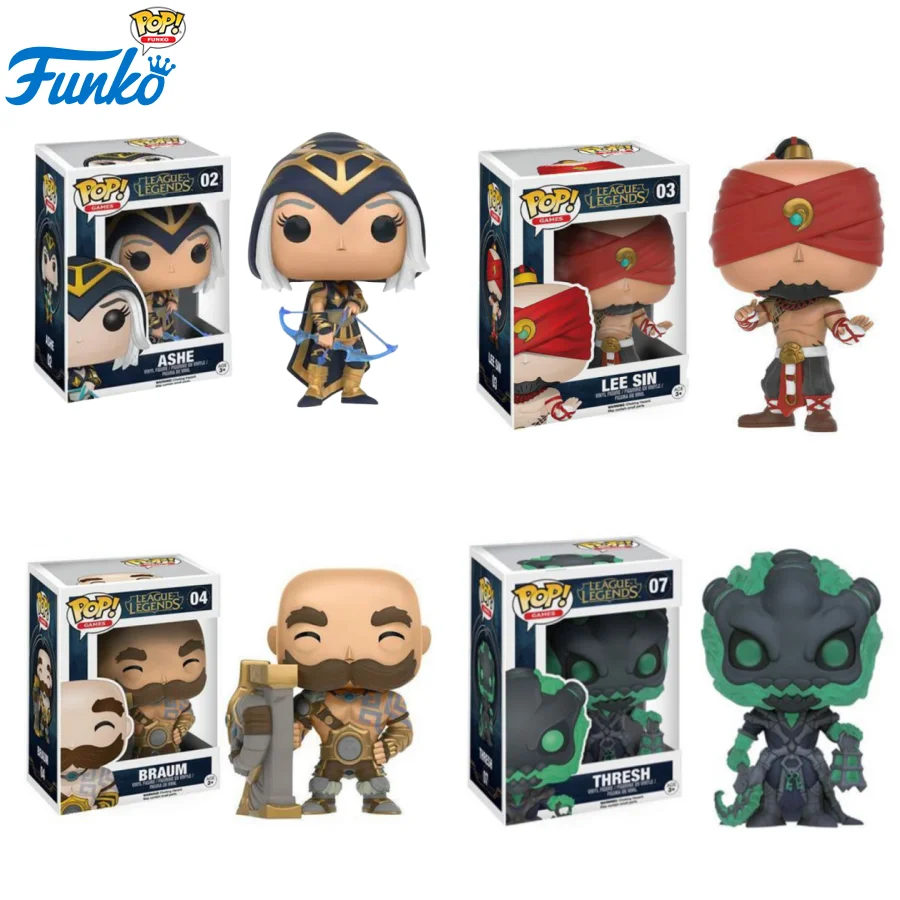 

League of Legends Funko Pop Video Games Ash Lee Sin Braum Thresh Peripheral Figurines Toys for Boys Gift Collectible Ornaments