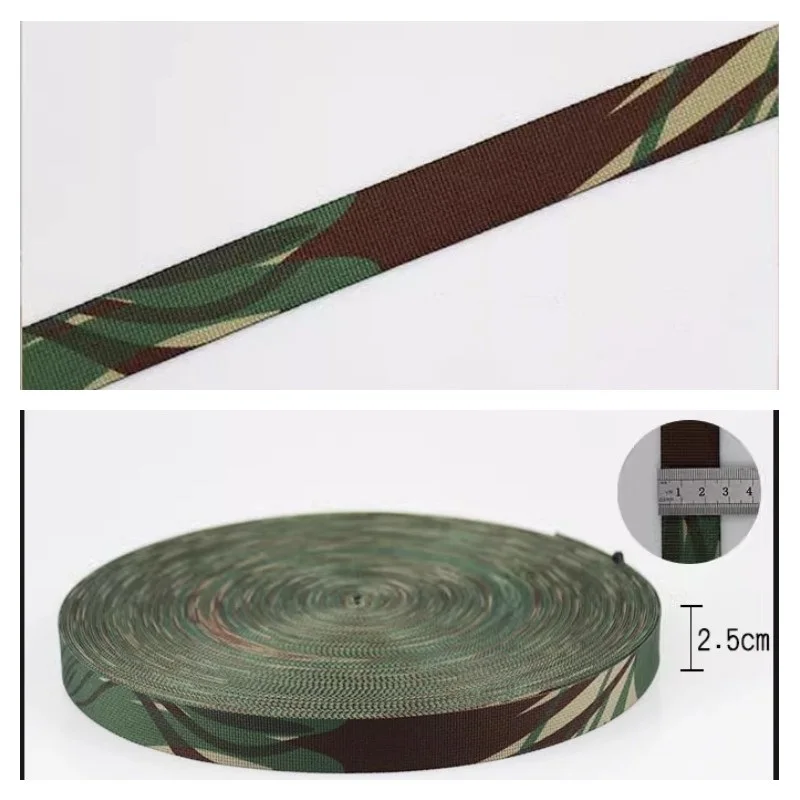 50 Meters 2.5cm Width Rhodesian Brushstroke Splash Camouflage Webbing Non-elastic Strips Tactical Bag Straps Belt Molle DIY