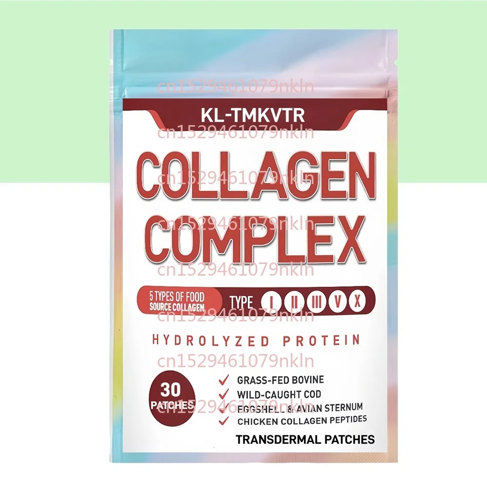 

30 трансдермальных пластырей с мультиколлагеновыми пептидами (типы I, II, III, V, X) - для здоровья волос, кожи, ногтей, пищеварения и суставов