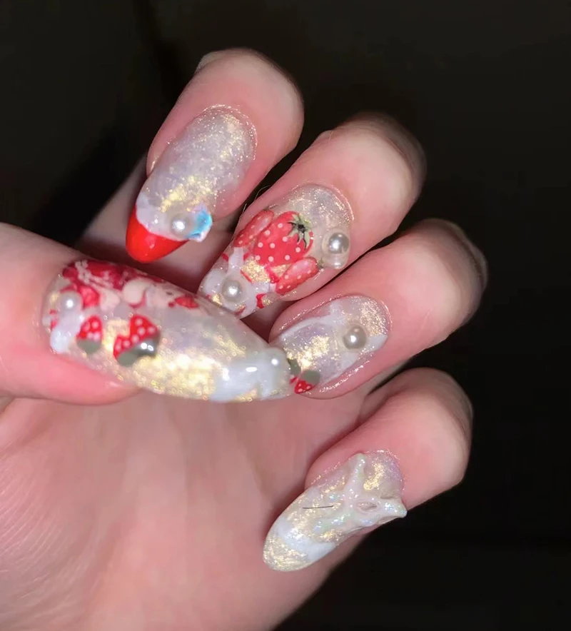 3d Nail Art Decals Summer Fruits Strawberry Cherry Adhesive Sliders Stickers For Nail Manicures Tips Beauty