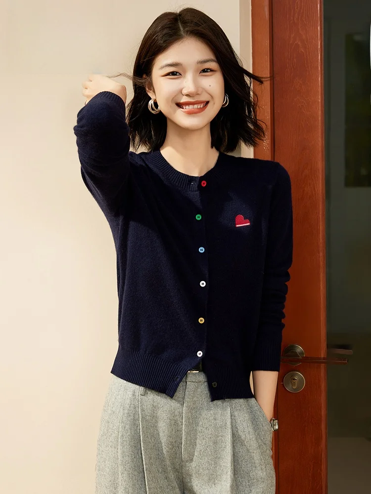 

Чистый цветной шерстяной вязаный свитер с вышивкой, женская модная верхняя одежда, мягкий удобный длинный кардиган свека OL Sle