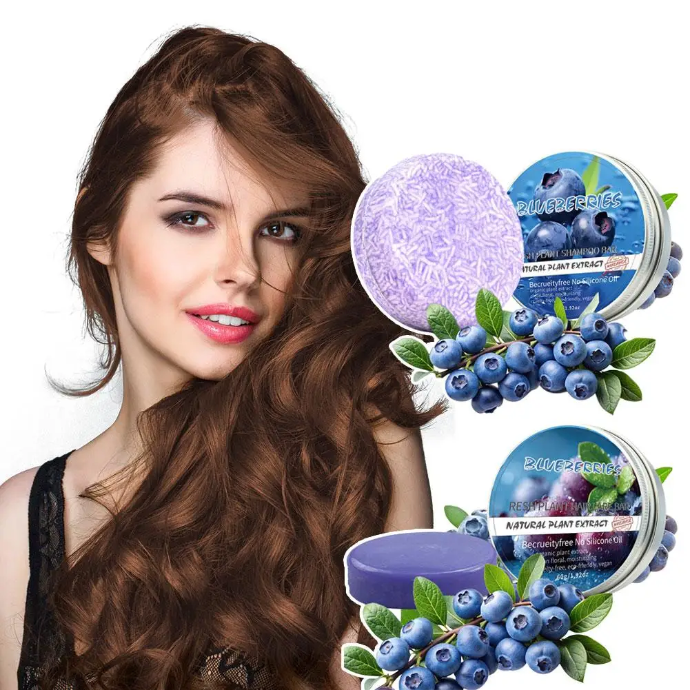 Barra de Champú de Arándanos y Jabón para el Cuidado del Cabello, Natural, Sin Silicona, a Base de Plantas, Control de Grasa, Nutritivo, Anticaspa
