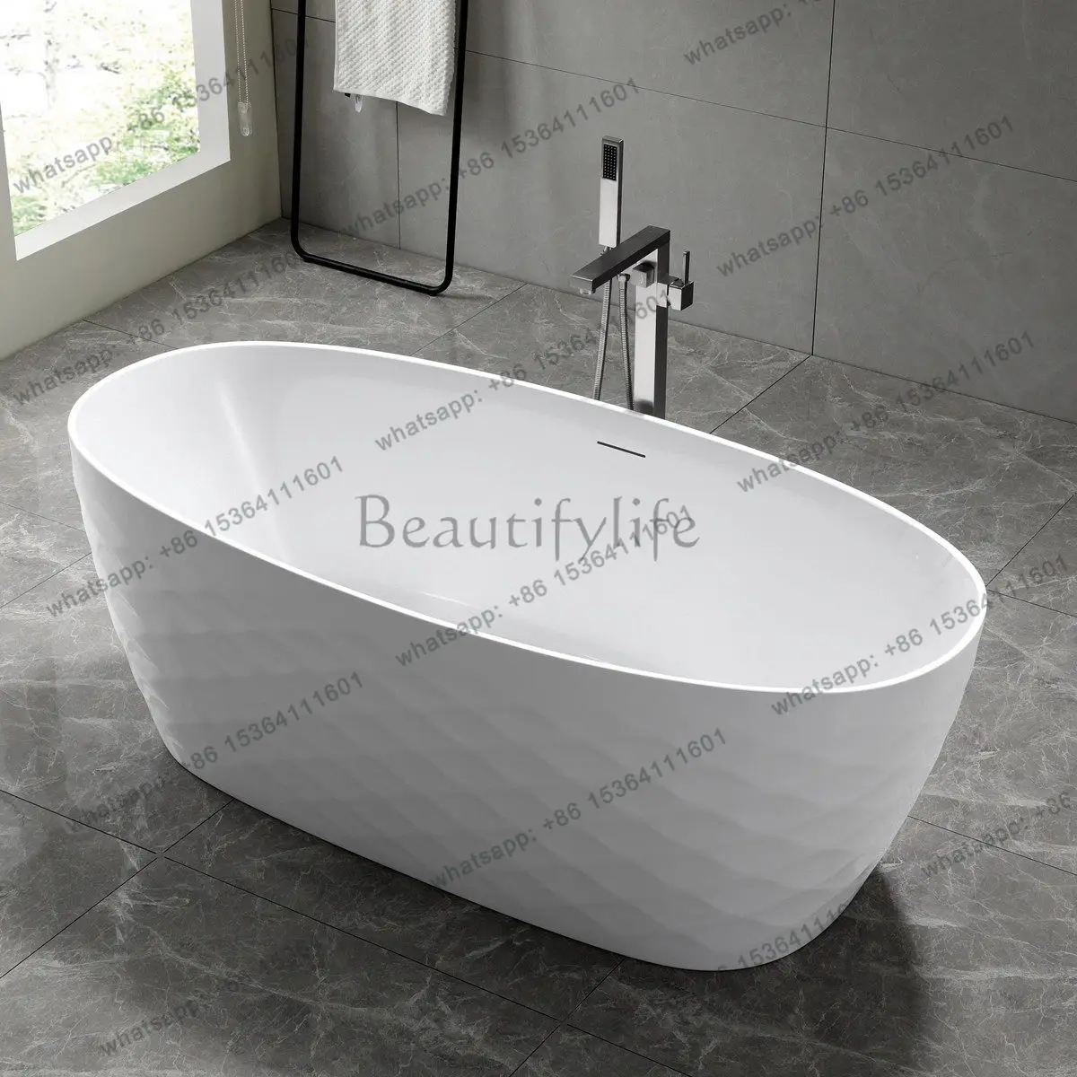 Double Wave Art Oval Freestanding Home Striped Water chestnut Diamond Integrated Hotel B & B Bathtub