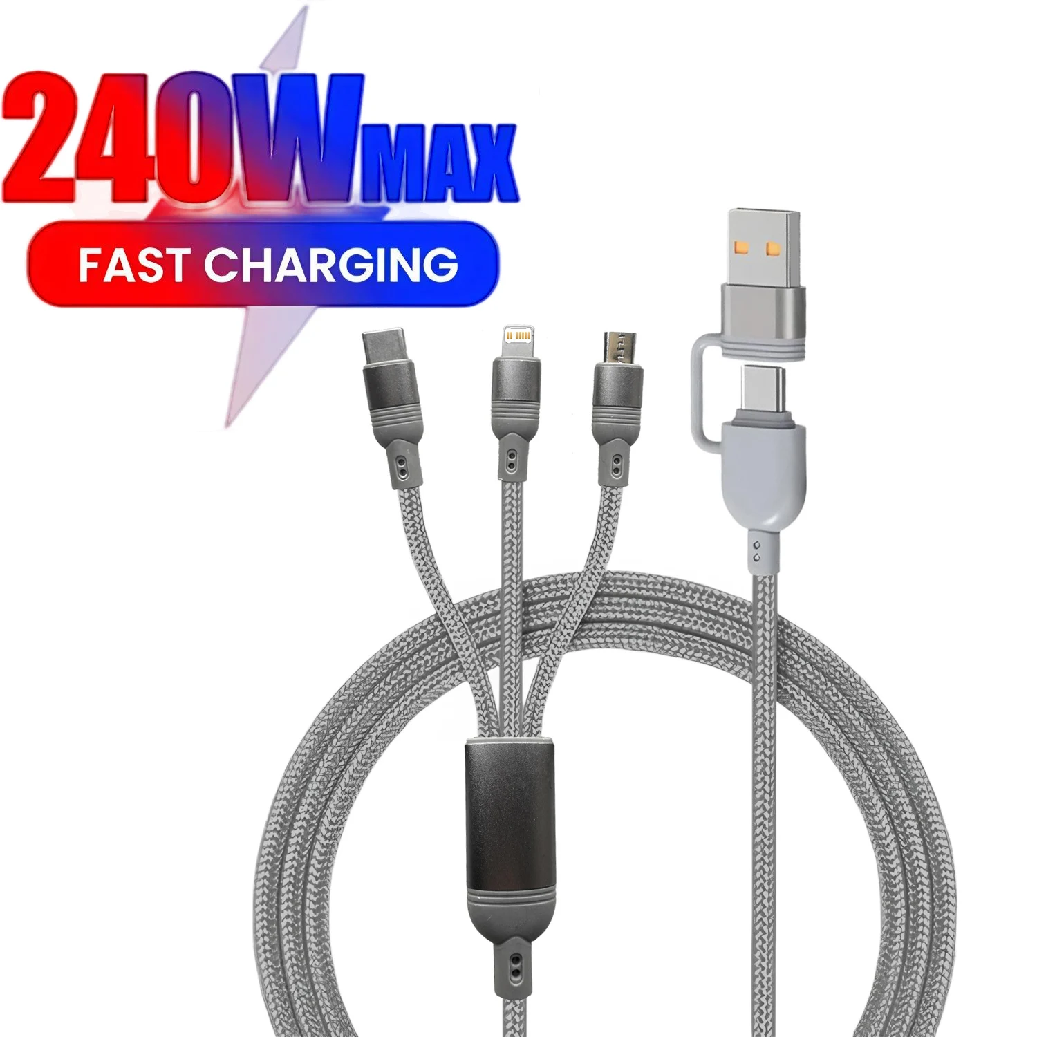 

3 в 2 USB-кабель для быстрой зарядки типа C Micro IOS, мульти-кабель для зарядного устройства для IPhone Xiaomi Redmi Oppo Samsung, плетеный шнур USB 3 En 1