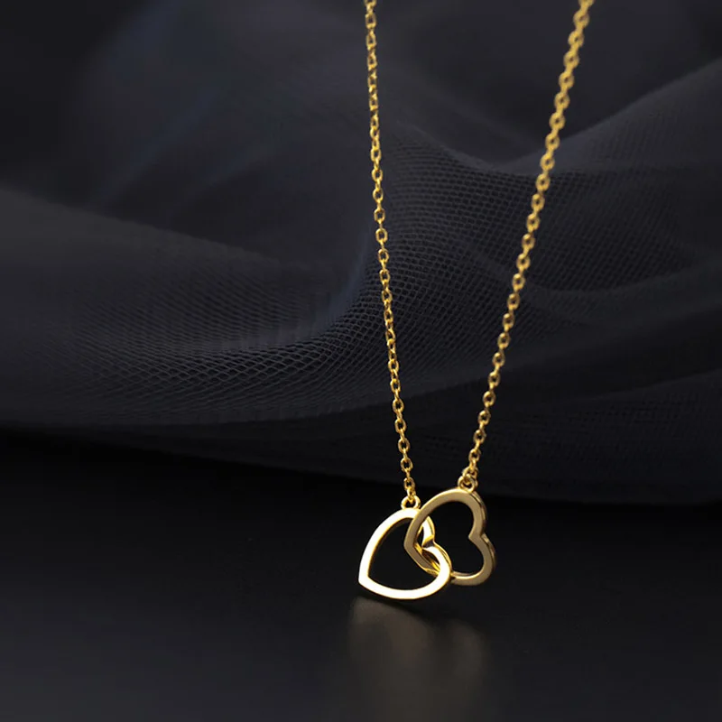 Collana a doppio cuore romantica di moda in argento Sterling 925 di trustcherokee per le donne matrimonio san valentino gioielleria raffinata DB286