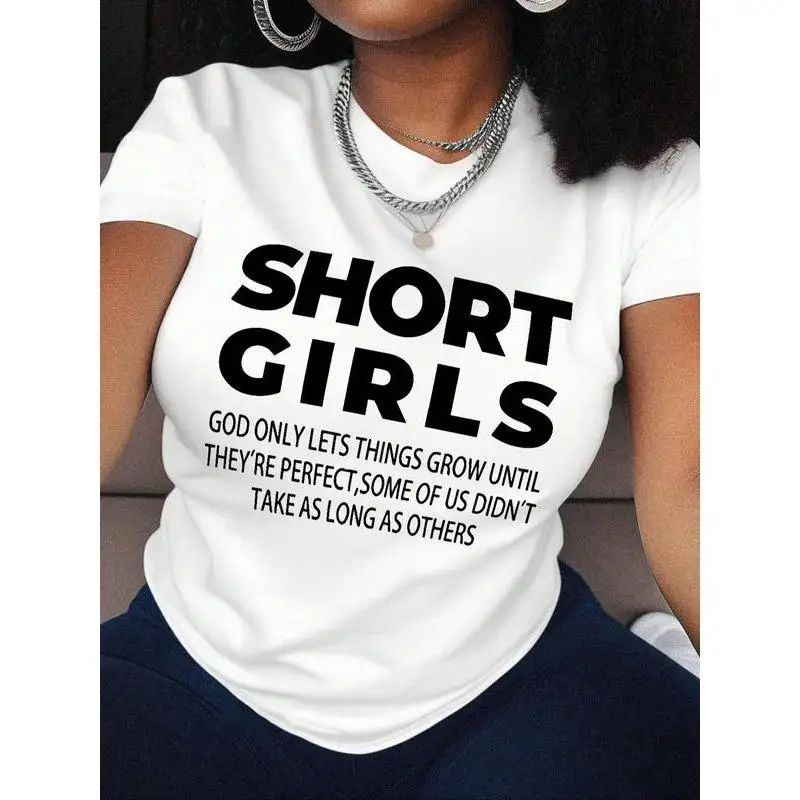 

Short Girls T-Shirt Funny Quote Graphic Tee Cute Casual Slim Fit Top for Petite Women, Self-Love or Gift Idea S-3XL